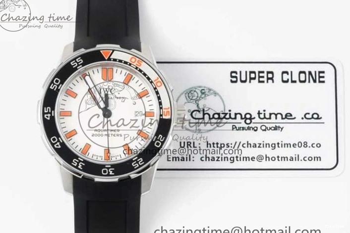 MIROTIME 0131 Aquatimer Automatic SS RSF 1:1 Best Edition White Orange Dial on Black Rubber Strap A Supportive 7069